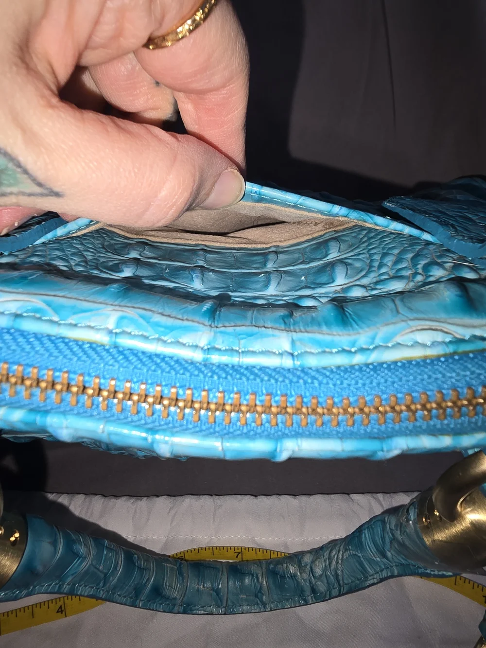 Brahmin Turquoise Croc-Embossed Leather Satchel - Picture 5 of 5